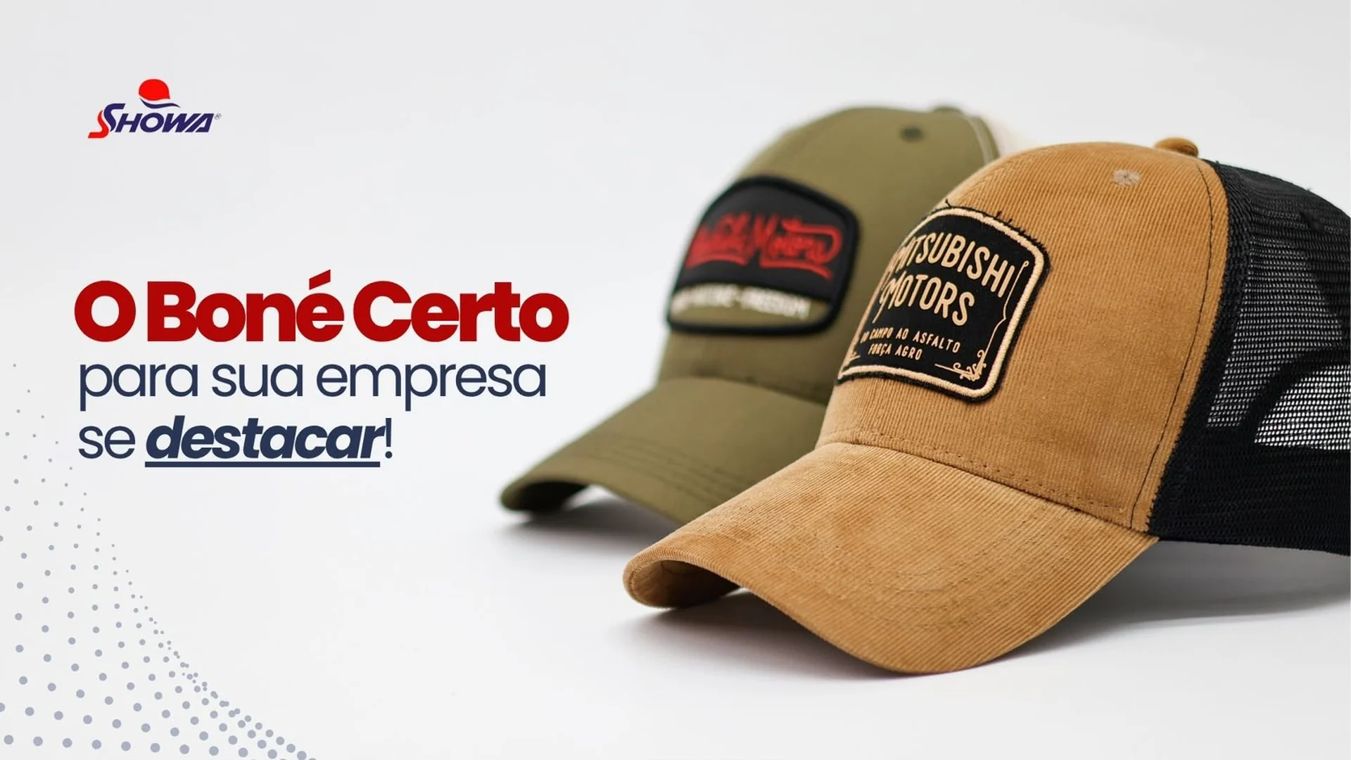 O boné certo para sua empresa se destacar — bonés em camurça com aplicação bordada, Showa Bonés